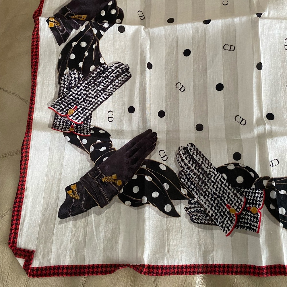 Vintage Christian DIOR Small Scarf Neck Hair Cotton Glove Print - Picture 6 of 10
